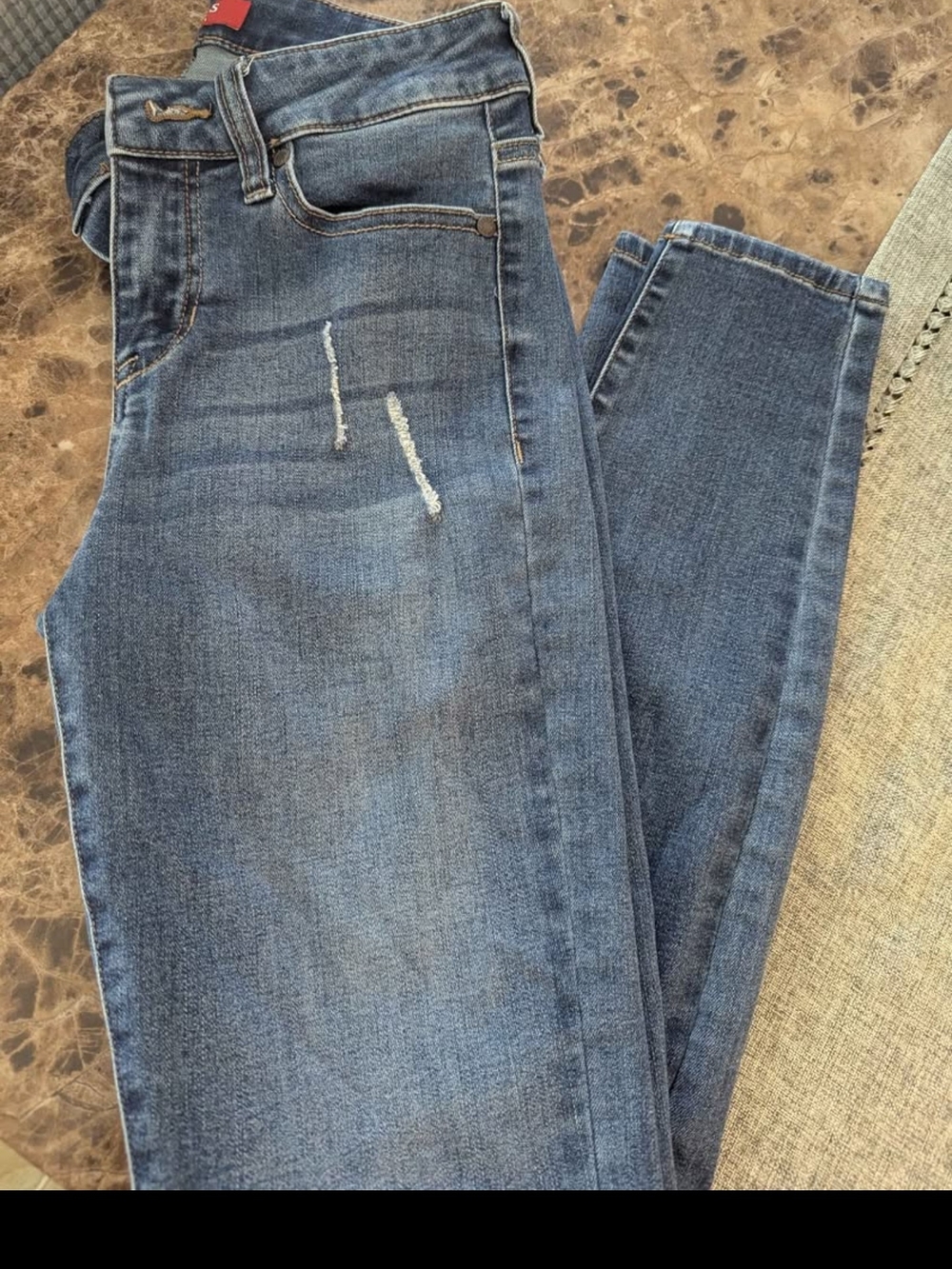 Guess Women's Medium Blue Skinny Jeans with Faded Detailing